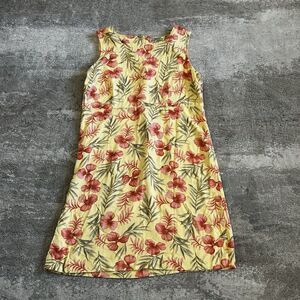 Tahiti Reef Club Dress Womens Large Yellow Pink Hawaiian Floral Beach Tropical
